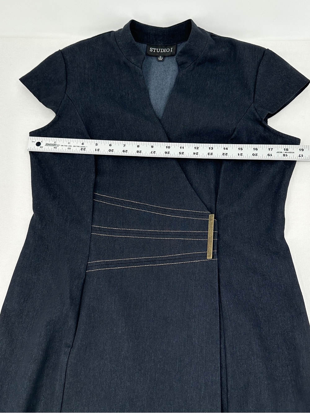Dark Denim Belted Fit & Flare Midi Dress Size 12 NWOT Sculpted Waist - Picture 8 of 10